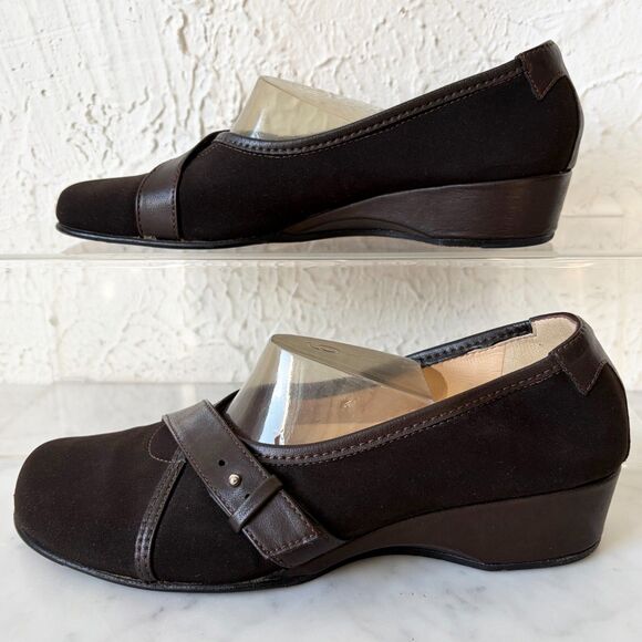 Taryn Rose Made in Italy Brown Leather/Fabric Womens 6 Wedge Comfort Shoes Women - Picture 2 of 8